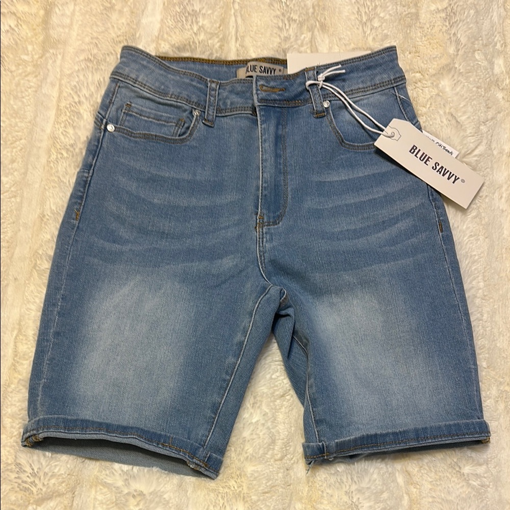 NWT Blue Bermuda Shorts with Distressed Details